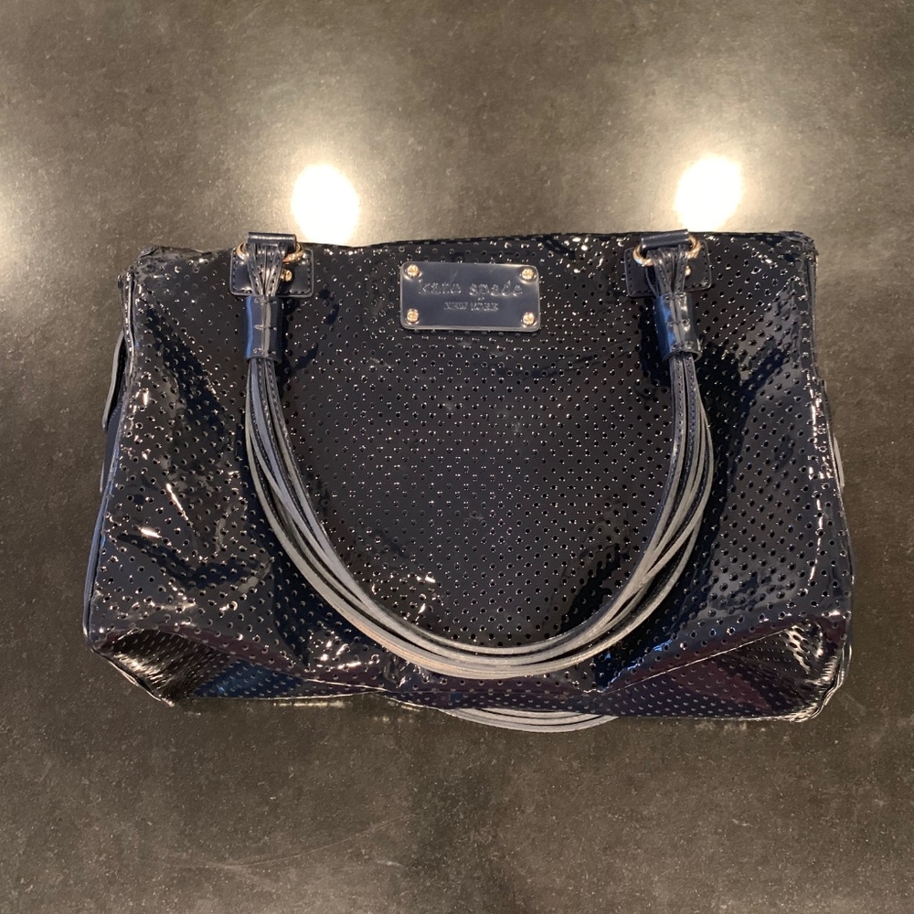 Kate Spade Perforated Navy Patent Leather Satchel